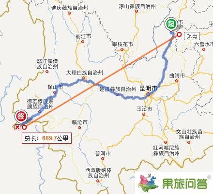 云南魯?shù)榈饺瘥愔本€距離670公里，車程1048公里，乘車時(shí)間28小時(shí)。