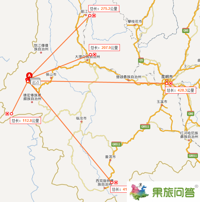 騰沖地震距離大理麗江瑞麗昆明香格里拉有多少公里？