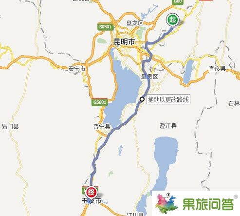 昆明長(zhǎng)水機(jī)場(chǎng)到玉溪自駕車線路地圖 
